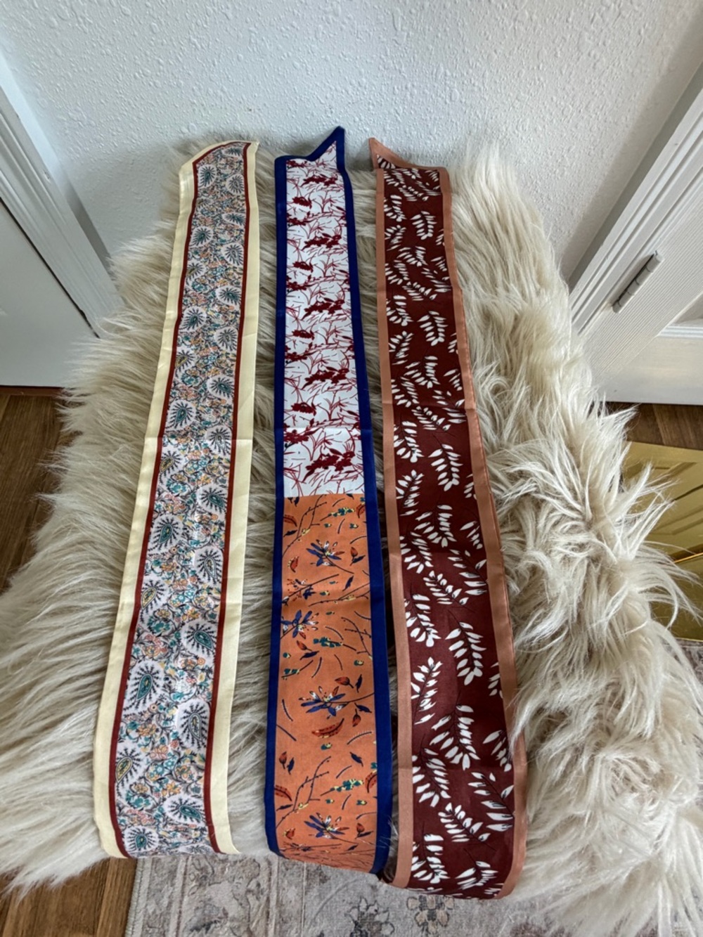 Set of 3 Skinny Silk Scarves Twilly Hair Scarf Bag Wrap Floral Y2K Chic